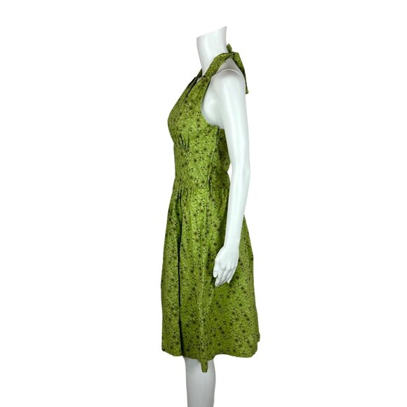 Vintage 50s Style Dress Women's XXS Atomic Starbursts Print Lime Gold Halter Sun - Picture 8 of 13